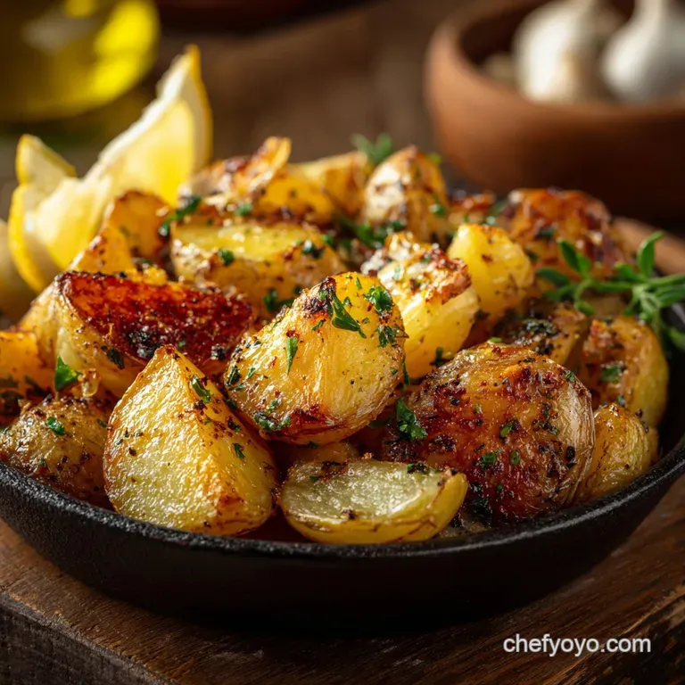 Greek Garlic Roasted Potatoes: the Secret to Creamy Crispy Patates Lemonates presentation