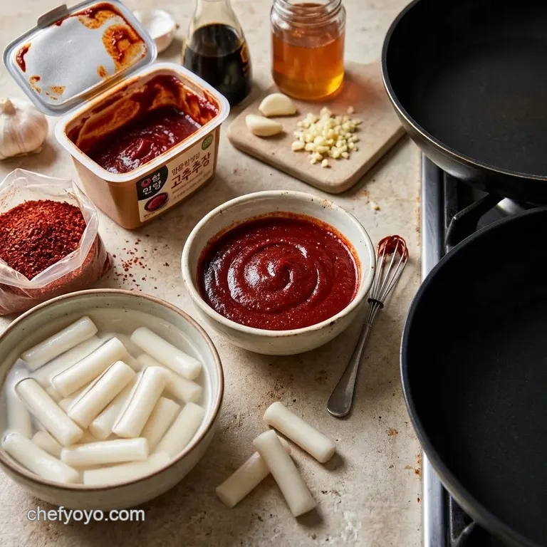 A smooth red gochujang sauce mixture in a small bowl.