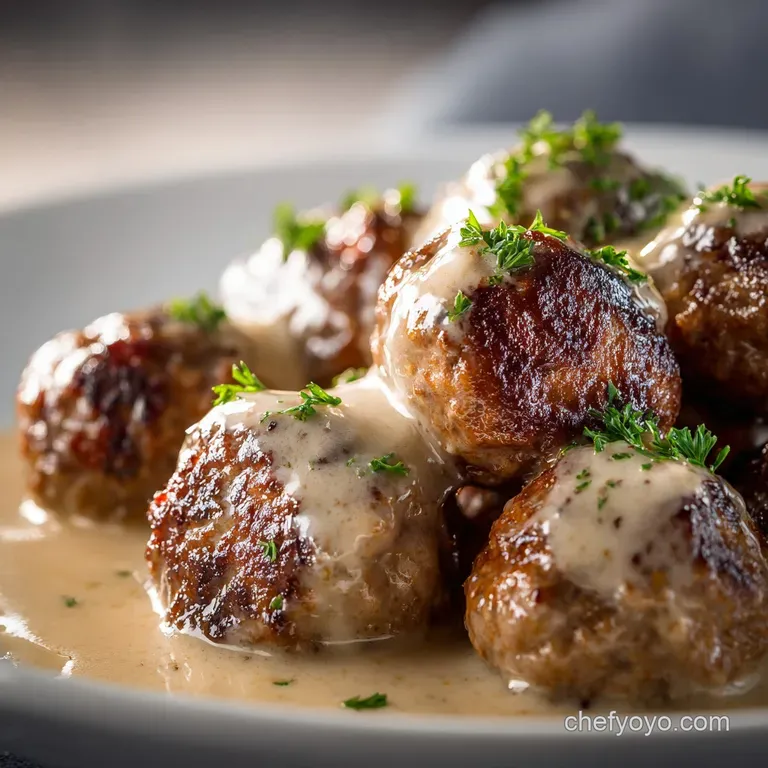 Classic K&ouml;ttbullar Authentic Swedish Meatballs with Rich Creamy Gravy presentation