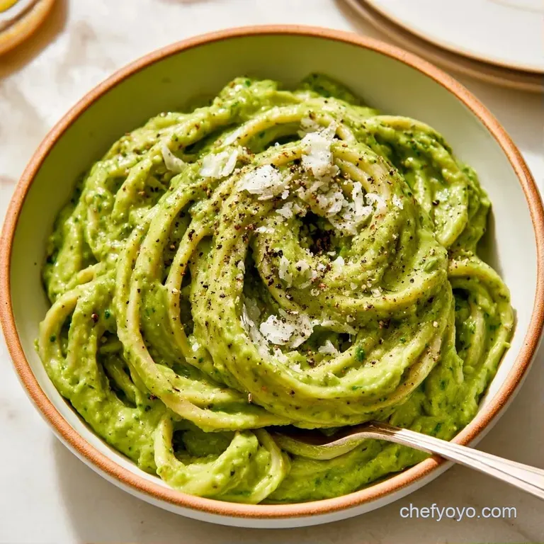 Elegant swirl of pasta in silky green sauce, topped with toasted nuts and fresh basil on a minimalist ceramic plate.