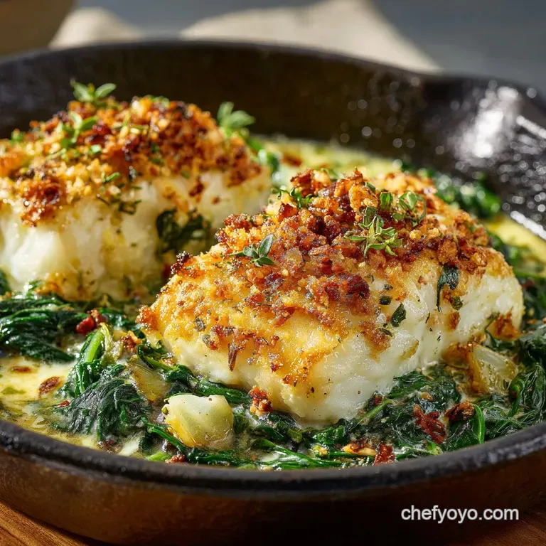 Fish Florentine: Classic Baked Cod with a Silky Gruy&egrave;re Mornay Sauce presentation