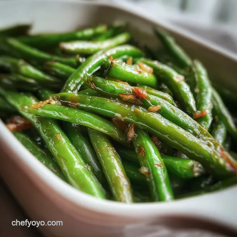 Crisp green beans elegantly piled on a white plate. Drizzled with golden olive oil, showcasing their slightly wrinkled tex...