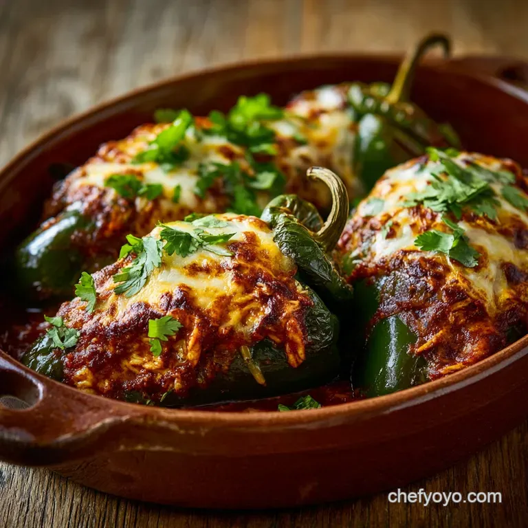 Chefs Signature Turkey Enchilada Stuffed Poblanos Rellenos (Baked Style) presentation