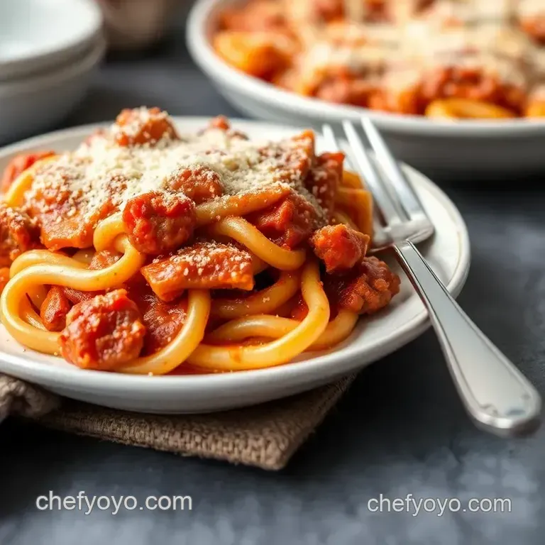 Baked Ziti with Italian Sausage and Three Cheeses presentation