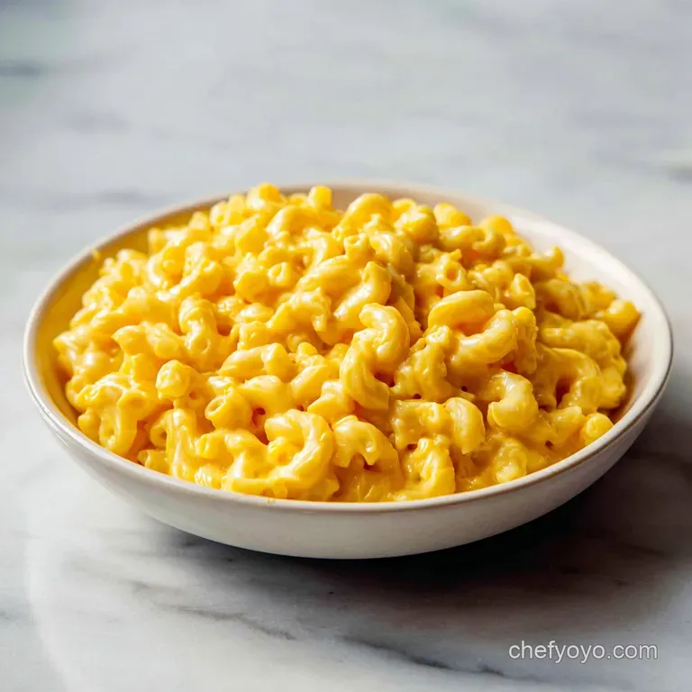 Creamy mac and cheese in a white bowl, topped with toasted breadcrumbs and a sprig of parsley for an elegant touch.