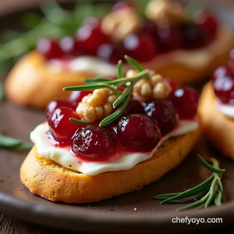 Jeweled Brie Tangy Cranberry Crostini with Rosemary Walnuts presentation