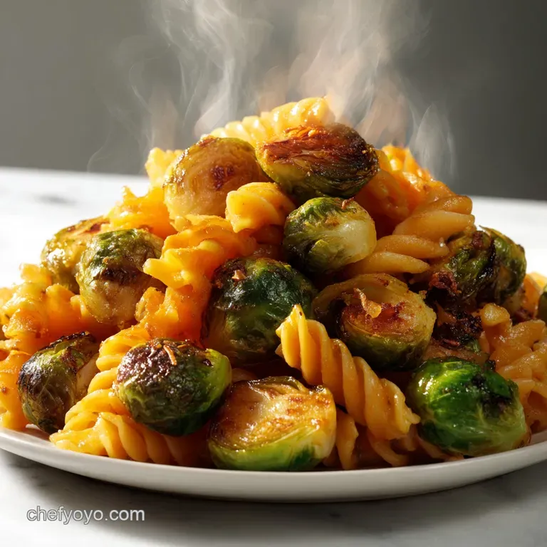 Brussels Sprouts Butternut Squash Pasta with Crispy Pancetta and Sage Brown Butter presentation
