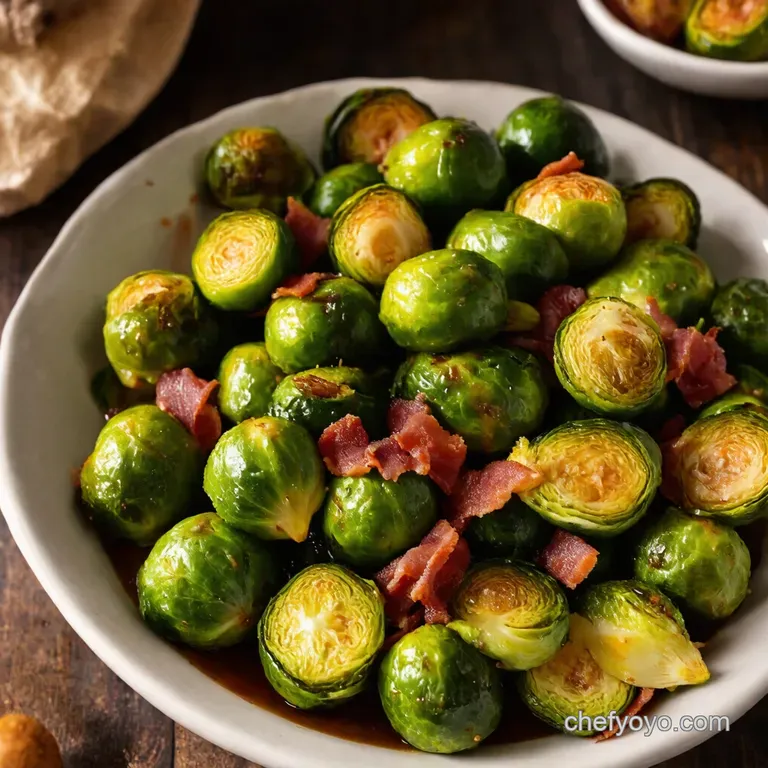 Brussels Sprouts with Balsamic Glaze Crispy Pancetta presentation