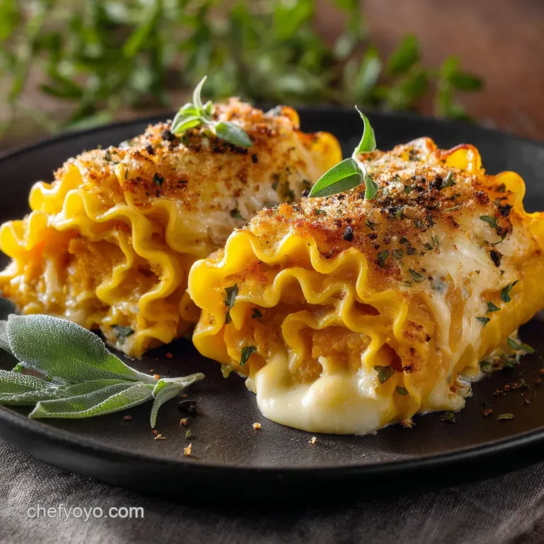 Butternut Squash Lasagna Roll Ups with Browned Butter Sage presentation