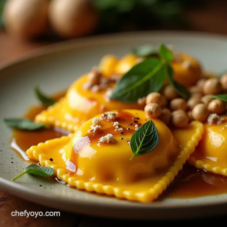Sunshine Pockets Homemade Butternut Squash Sage Ravioli with Brown Butter Hazelnut Drizzle presentation