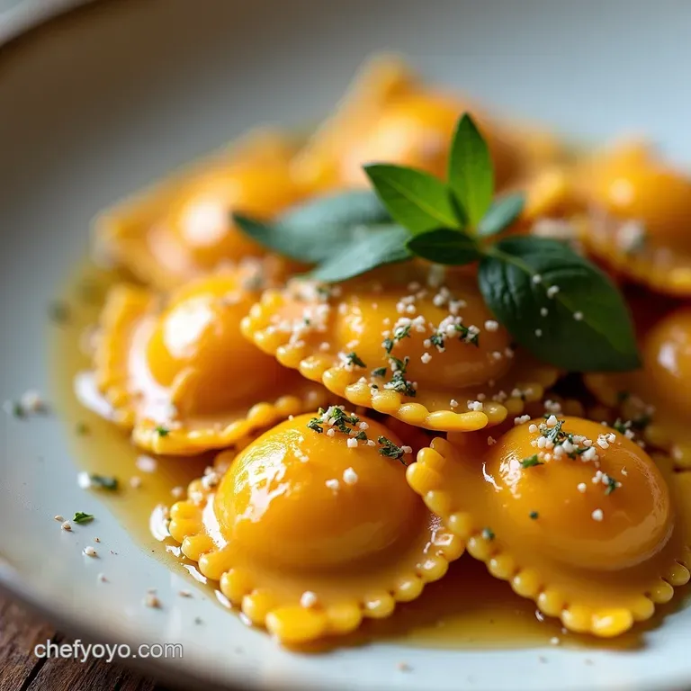 Sunshine Pockets Homemade Butternut Squash Sage Ravioli with Brown Butter Hazelnut Drizzle
