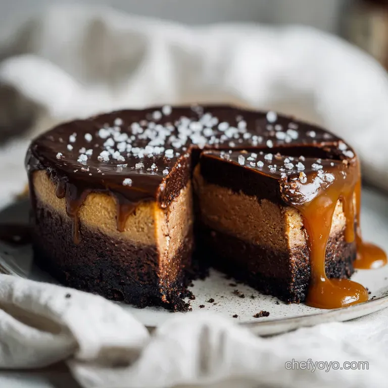 Decadent Caramel Brownie Cheesecake Delight with Sea Salt
