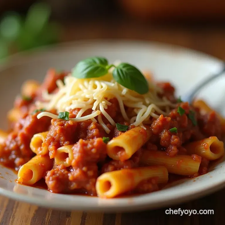 Properly Cheesy Quickfix Baked Ziti with Hearty Italian Meat Sauce presentation