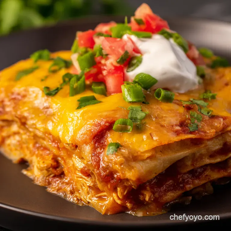 Cheesy Chicken Enchilada Casserole Fiesta in a Dish presentation