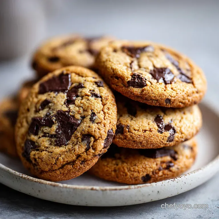 Stack of warm chocolate chip cookies with gooey chocolate chunks oozing out, next to a glass of cold milk, inviting and co...
