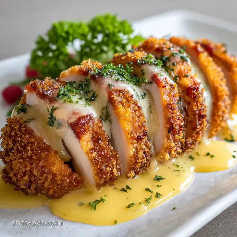 A delicate chicken cordon bleu plated with vibrant green asparagus and a lemon wedge; enticing savory aroma.