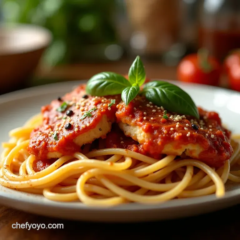 Chicken Marinara Pasta a Classic presentation