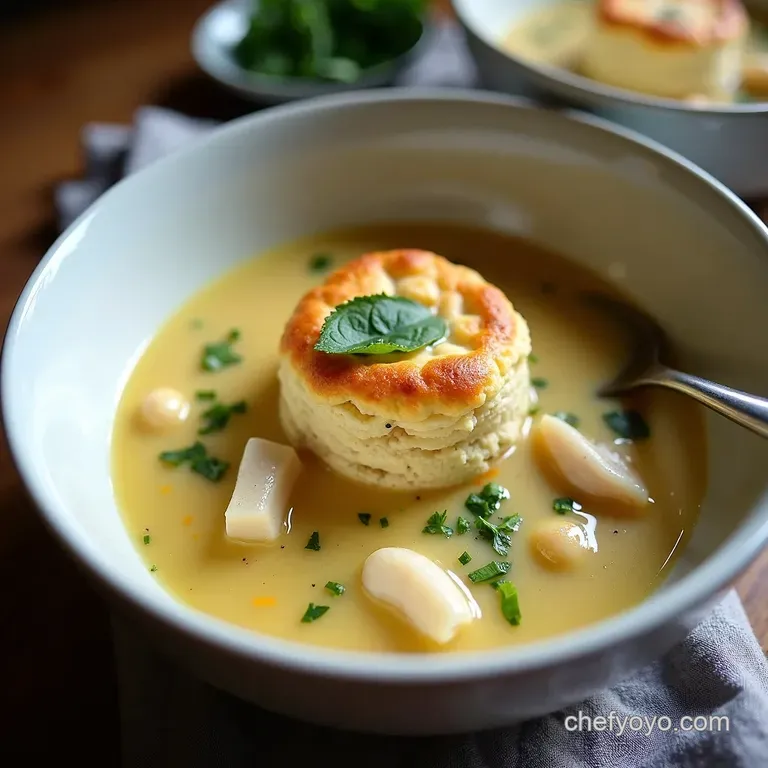 The Great British Comfort Ultimate Deconstructed Chicken Pot Pie Soup with Flaky Herb Biscuits