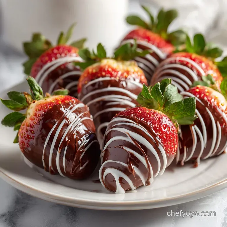 Glossy chocolate-covered strawberries arranged artfully on a white plate, ready to be enjoyed. A beautiful dessert present...