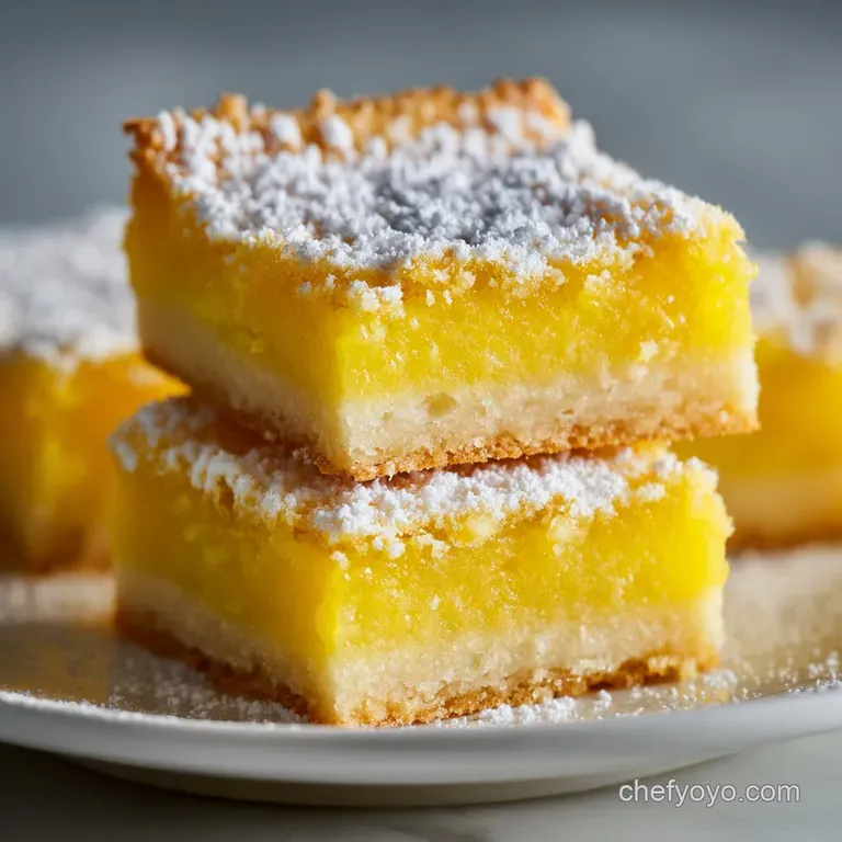 A square of bright citrus dessert on a white plate, accented with a mint leaf and a fresh lemon slice.