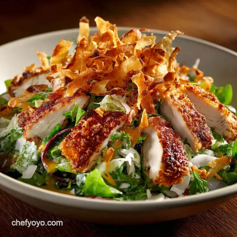 Coconut Chicken Salad with Warm Honey Mustard Vina: Crispy Gourmet Elegant presentation