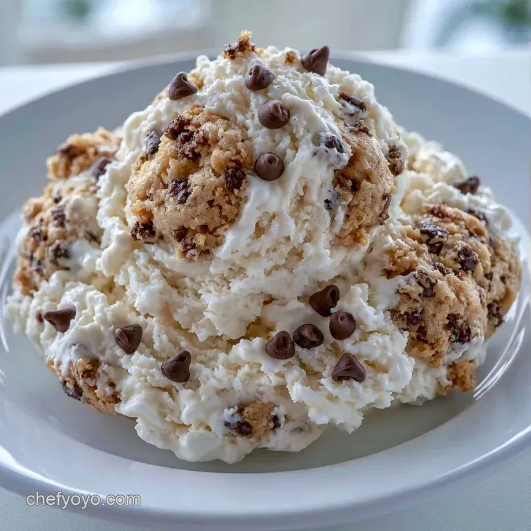 Three scoops of ivory ice cream in a glass bowl, topped with golden cookie chunks and a drizzle of chocolate fudge.