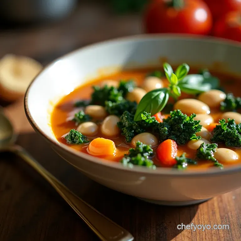 Cozy Kale Cannellini Bean Soup with Lemon Parmesan presentation