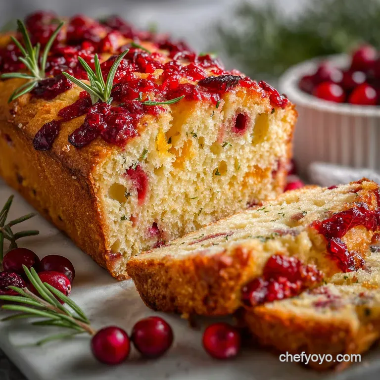 Slices of moist cranberry orange bread stacked elegantly, showcasing the juicy cranberries and bright orange rind inside.