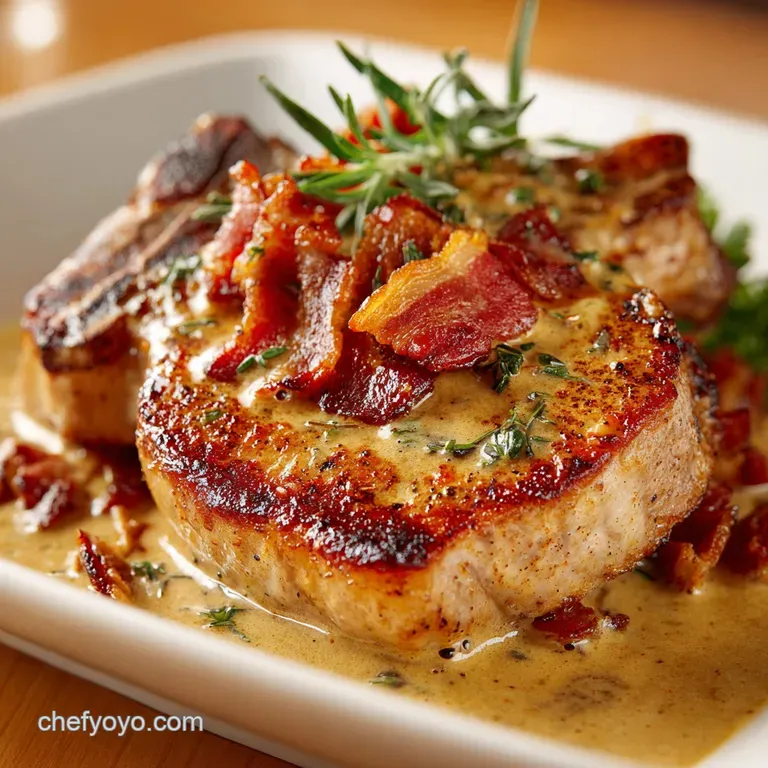 Creamy Bacon Pork Chops in a Cracking Good Cream Sauce (40 Minute Dinner) presentation