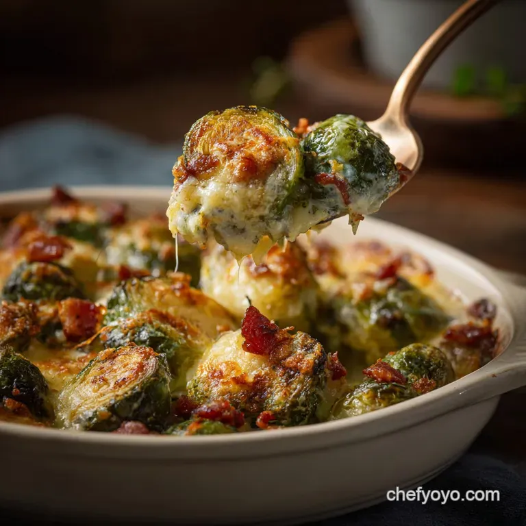 Brussels Sprouts Gratin with Crispy Pancetta and Gruy&egrave;re presentation