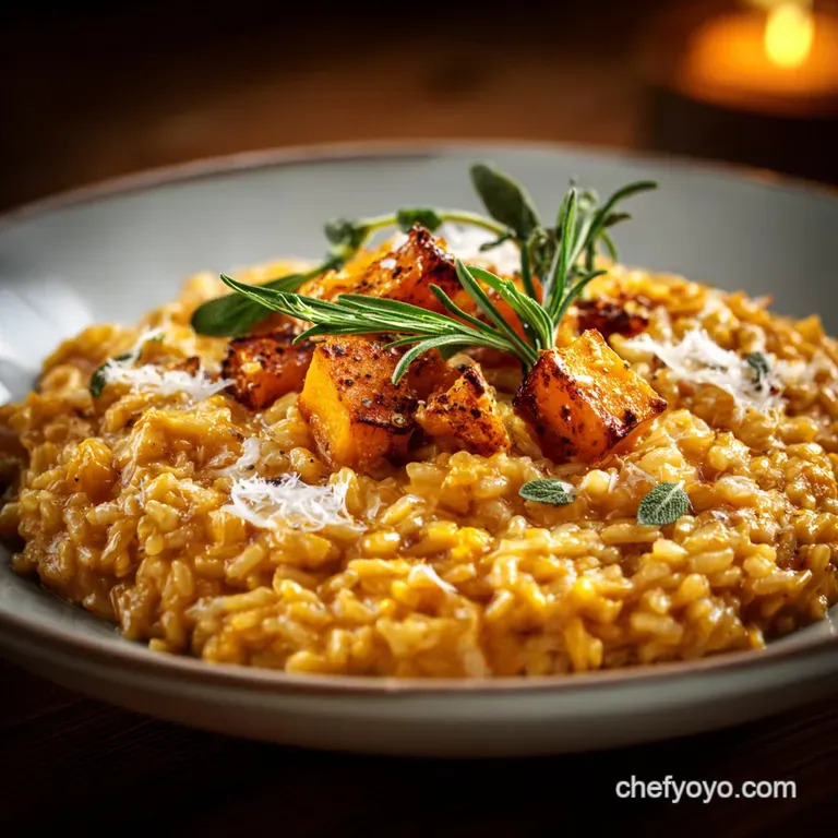Butternut Squash Risotto: Ultra-Creamy with Roasted Squash and Sage. presentation