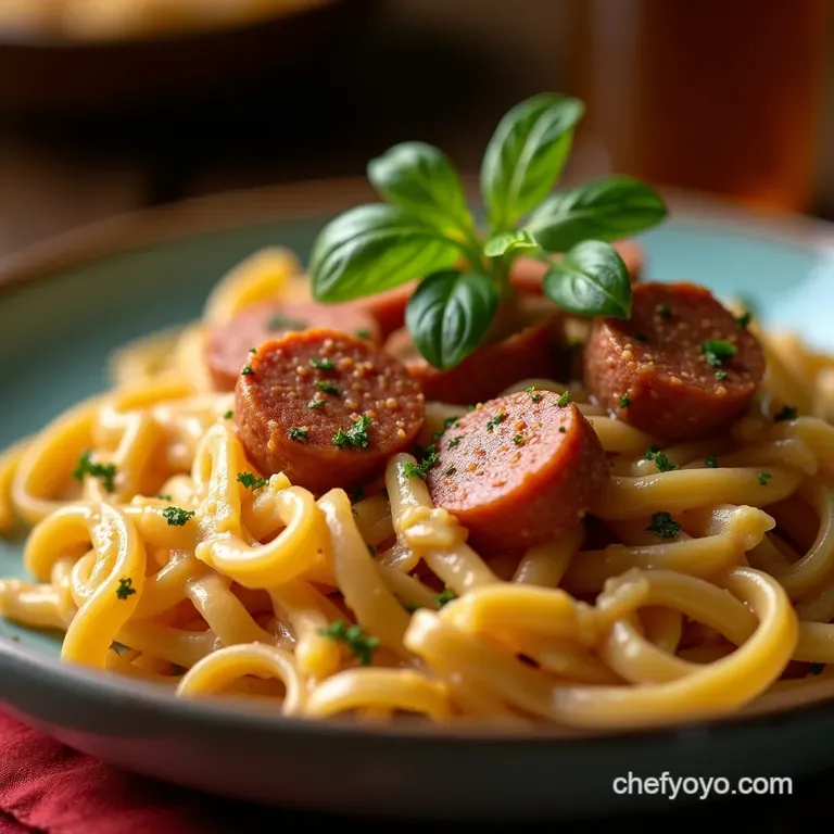 Bayou Bliss Smoked Andouille Creamy Cajun Sausage Pasta presentation
