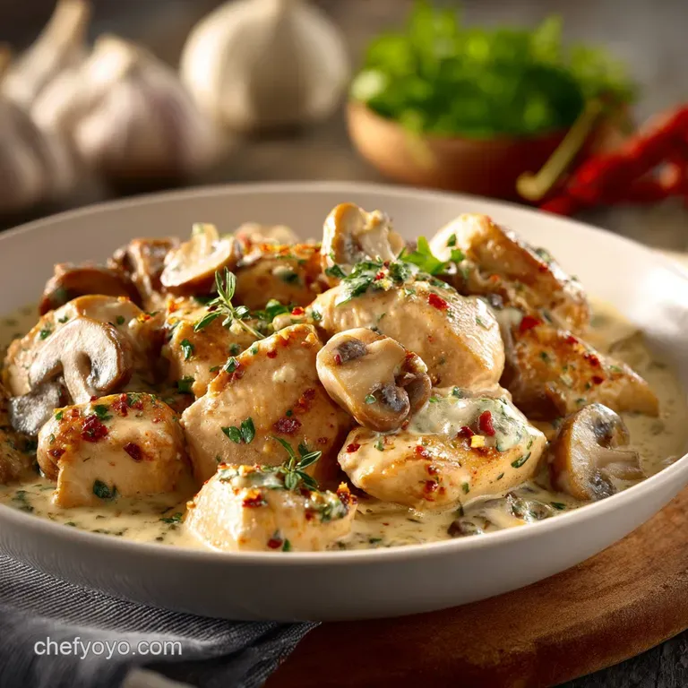 The Best Creamy Chicken and Mushrooms in White Wine Sauce Recipe presentation