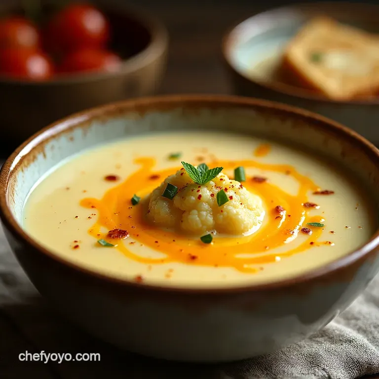 Creamy Dreamy Cheesy Cauliflower Soup presentation