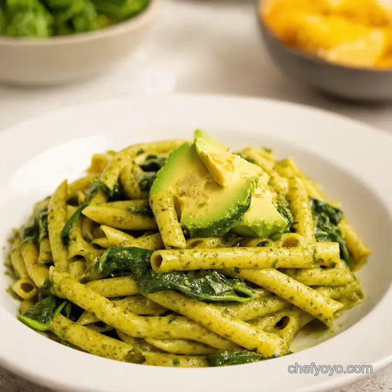 Creamy Green Goodness Pesto Pasta with Spinach and Avocado presentation