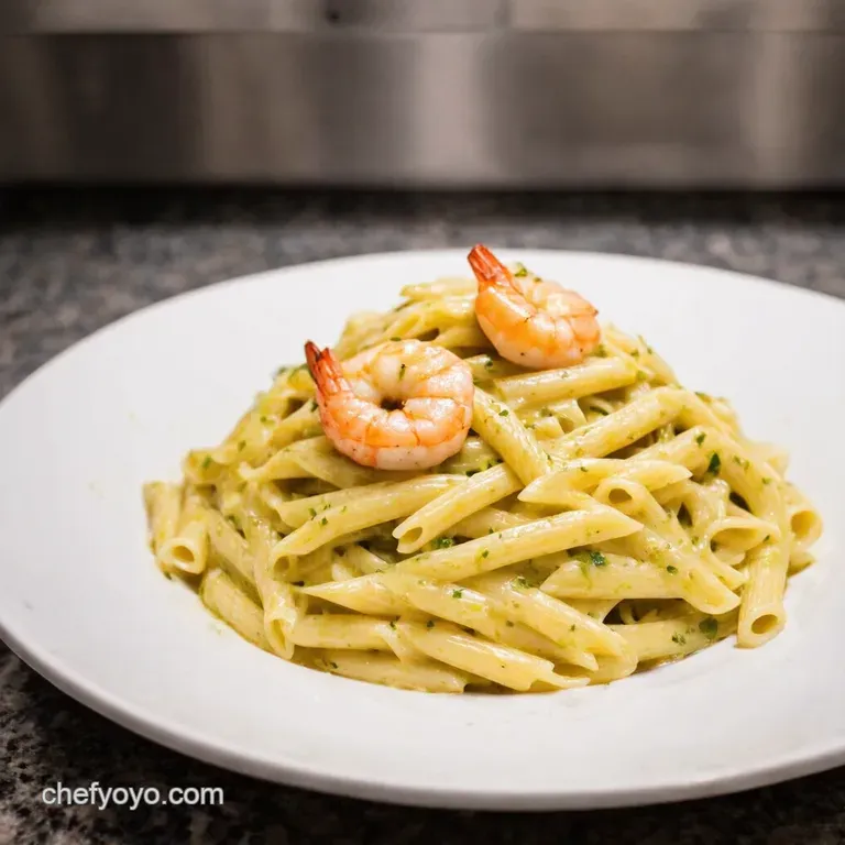 Creamy Lemony Angel Hair Pasta with Garlicky Shrimp presentation