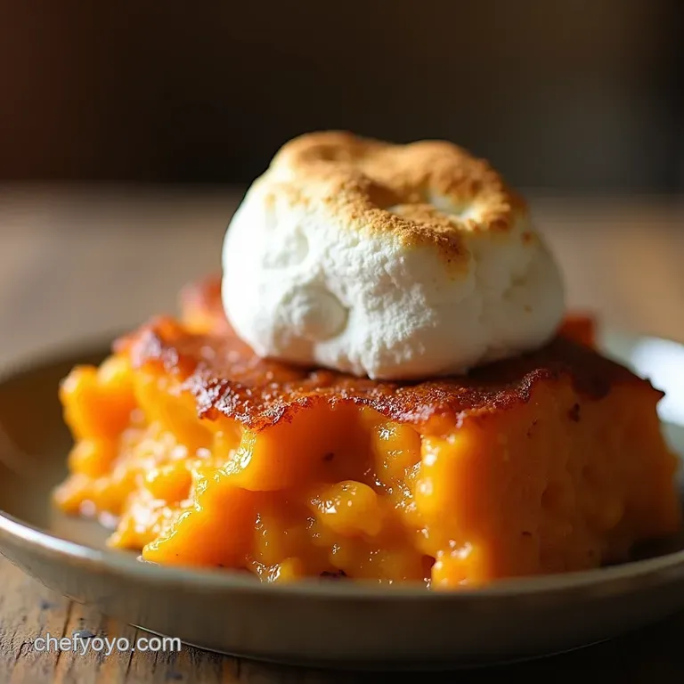 The Golden Spud Bake Perfectly Creamy Sweet Potato Casserole with a Torched Marshmallow Cloud presentation