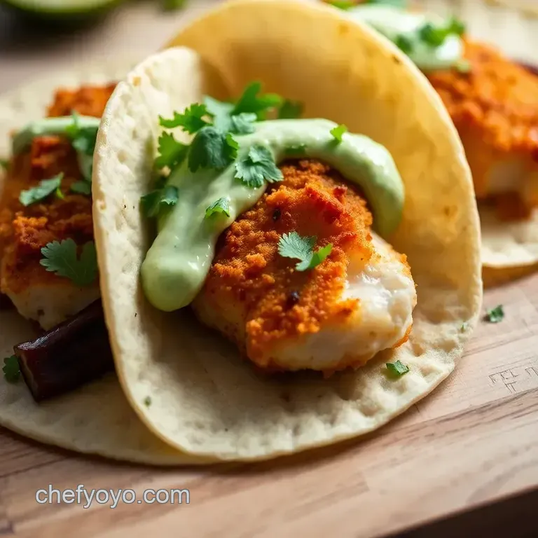 Crispy Fish Tacos with Creamy Lime-Cilantro Sauce presentation