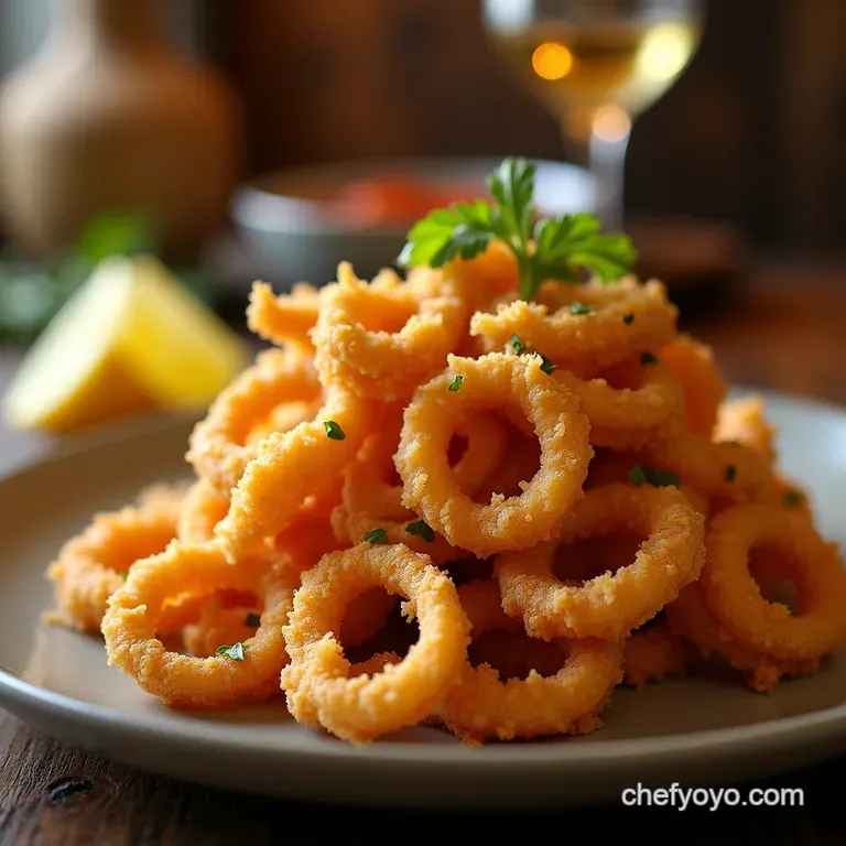 The Ultimate Crispy Fried Calamari Light Golden and Never Chewy presentation