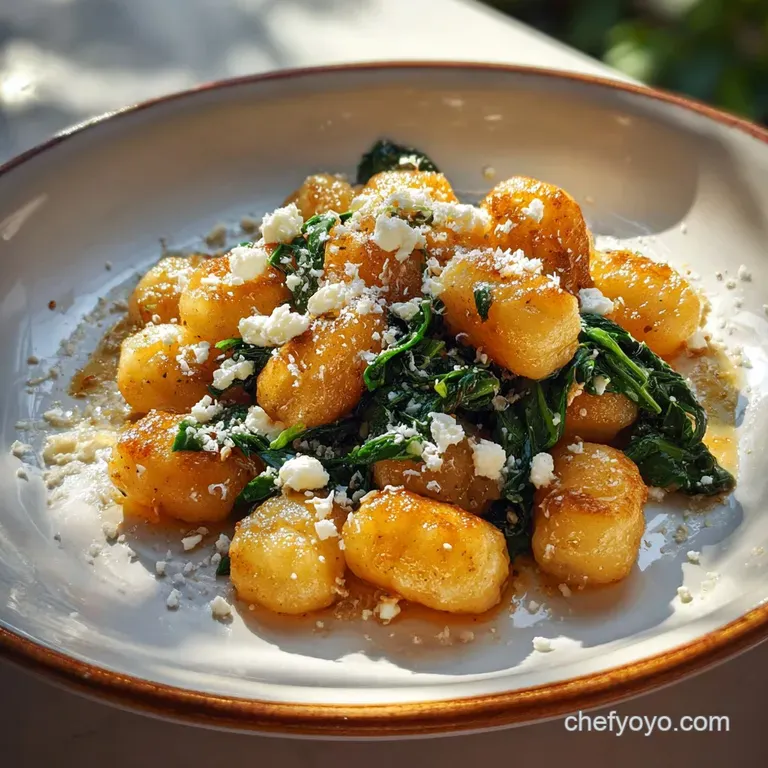 Crispy Gnocchi with Spinach and Feta