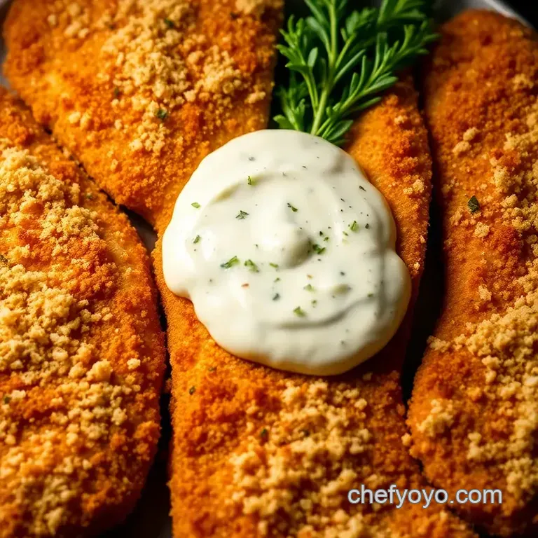 Crispy Oven Fried Fish with Herbed Tartar Sauce presentation