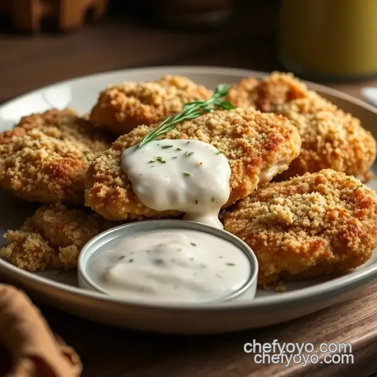 Crispy Paneed Chicken with Herbed Sauce presentation