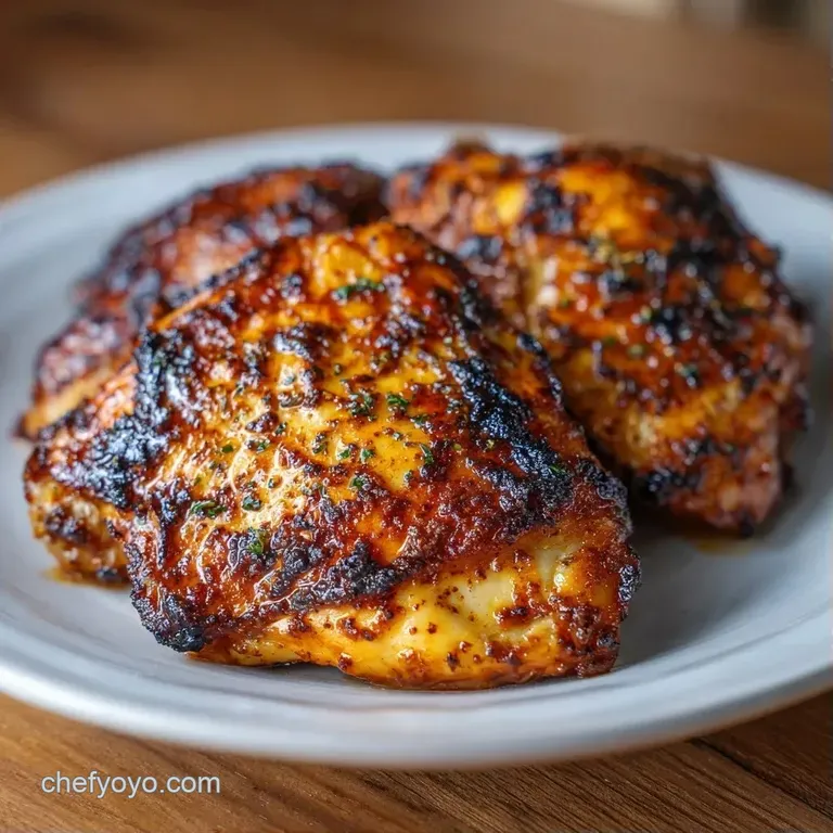 Seared chicken thighs plated with roasted carrots and a drizzle of glossy pan sauce on a matte ceramic plate.