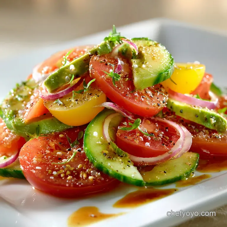 Cucumber Tomato and Avocado Salad with Zesty Lemon-Herb Vinaigrette