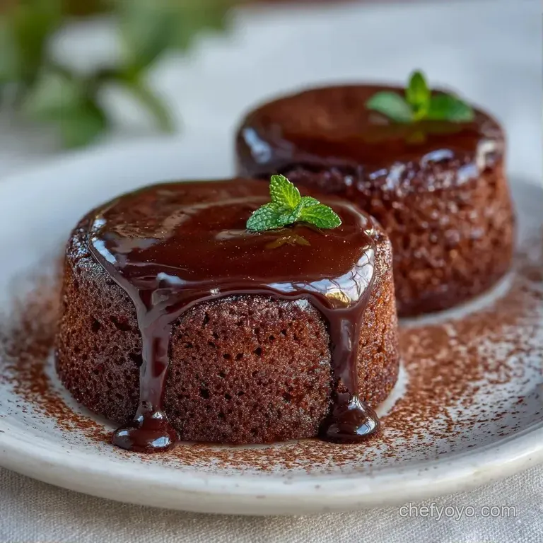 Small, dark chocolate rounds arranged in a circle on a slate board, drizzled with glossy chocolate syrup.