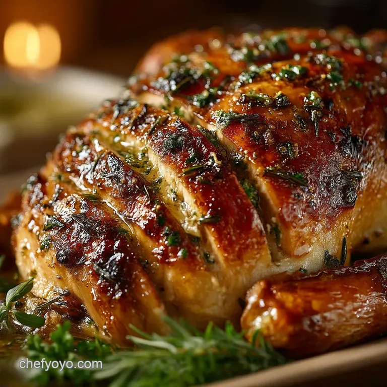 The Crown Jewel Perfectly Drybrined Roast Turkey with Sage Thyme Butter presentation