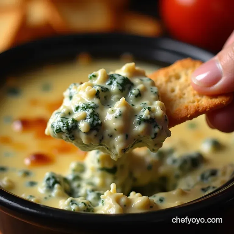 The Pub Classic Effortless Crockpot Spinach and Artichoke Dip presentation