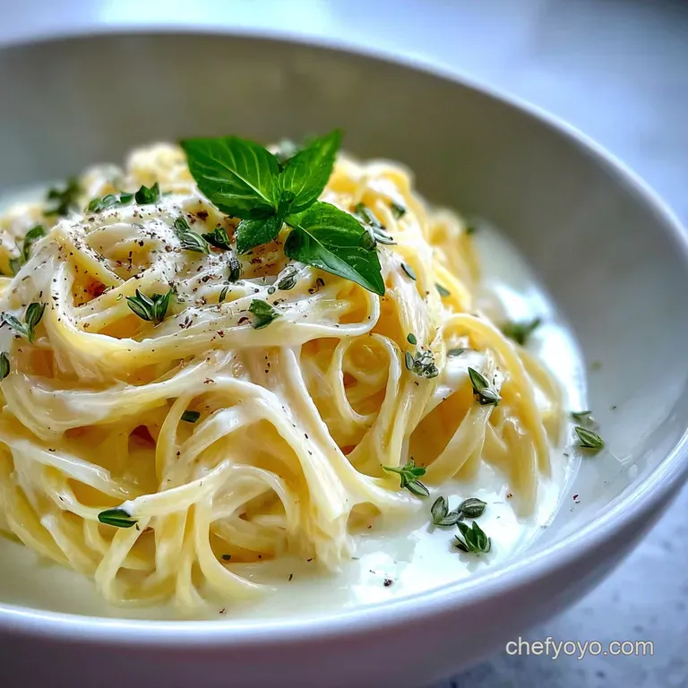 Elegant plate of fettuccine Alfredo, showcasing the rich sauce and fresh parmesan, offering a comforting and satisfying meal.