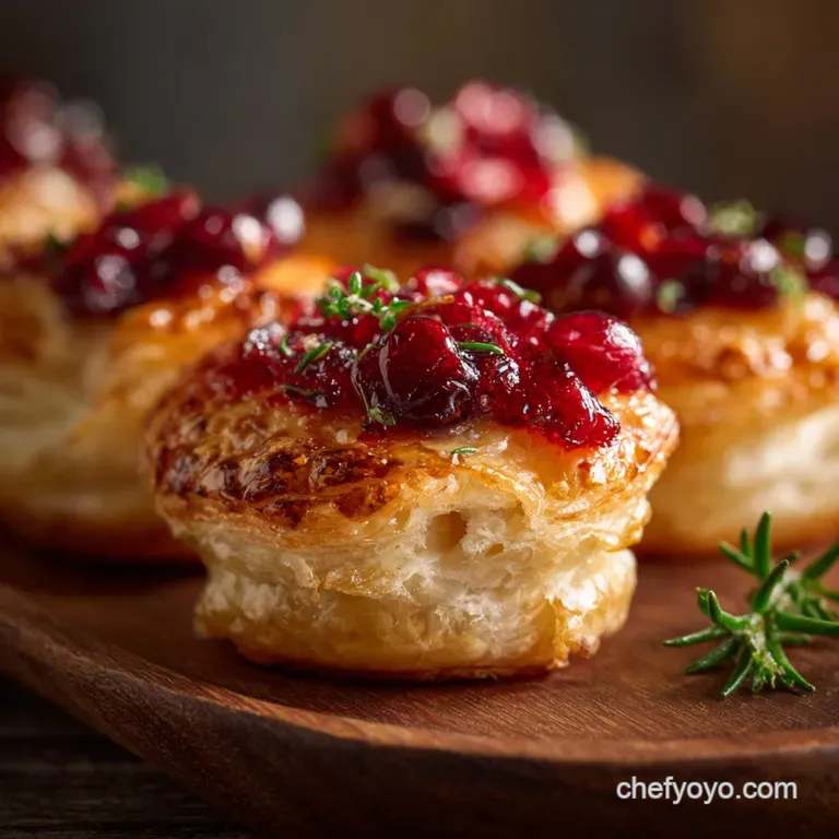 Baked Cranberry Brie Bites with Flaky Puff Pastry and Thyme presentation