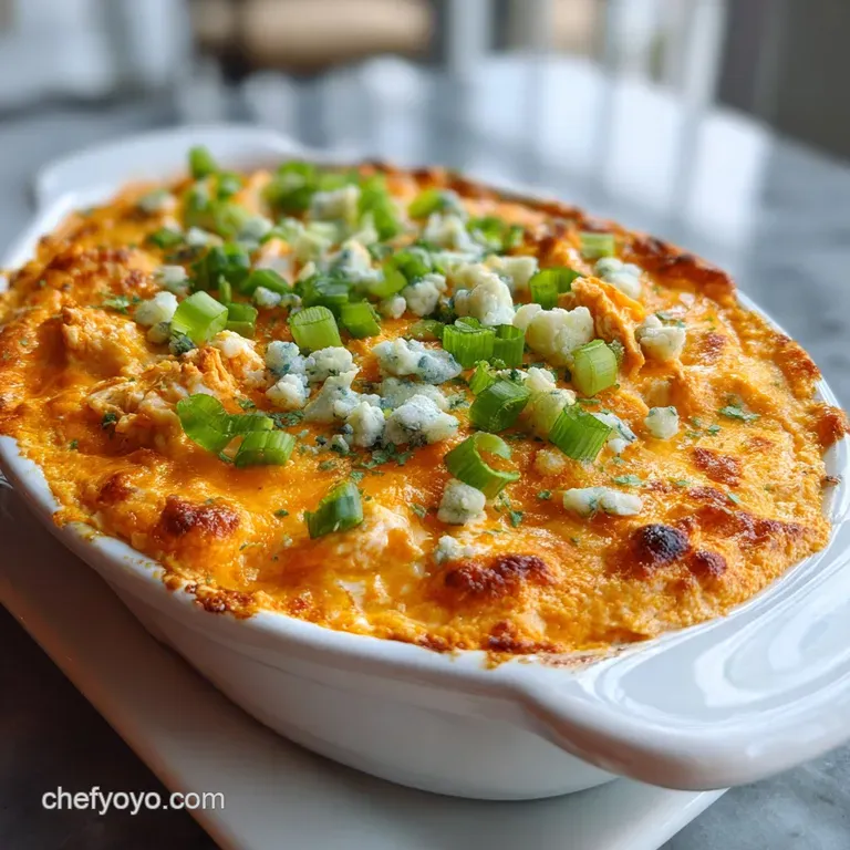 Creamy buffalo chicken dip served with crisp celery sticks and crunchy tortilla chips, ready for scooping. A flavorful app...